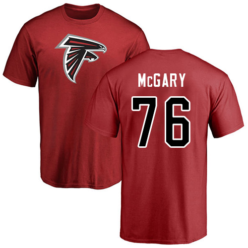 Atlanta Falcons Men Red Kaleb McGary Name And Number Logo NFL Football #76 T Shirt->atlanta falcons->NFL Jersey